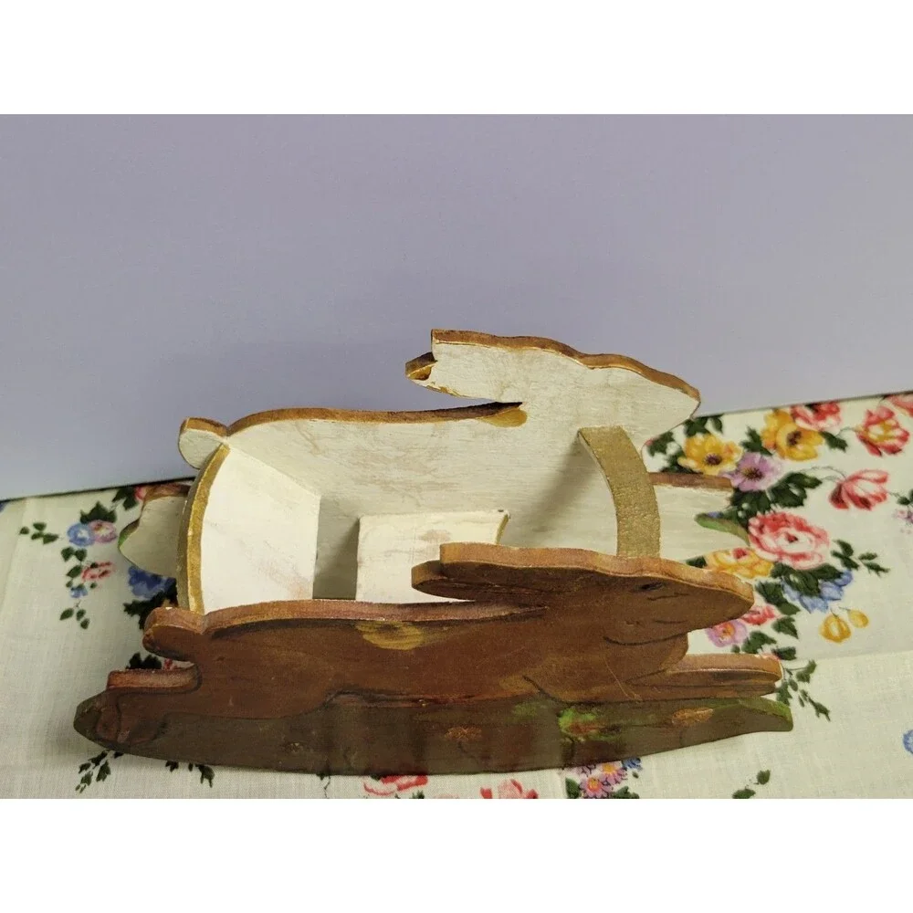Vintage Handpainted Wood Rabbit Bunny Rocker Nursery Decor Toy